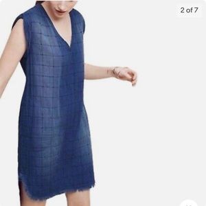 Anthropologie Cloth & Stone Quilted Chambray Frayed Hem Dress